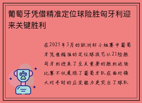 葡萄牙凭借精准定位球险胜匈牙利迎来关键胜利
